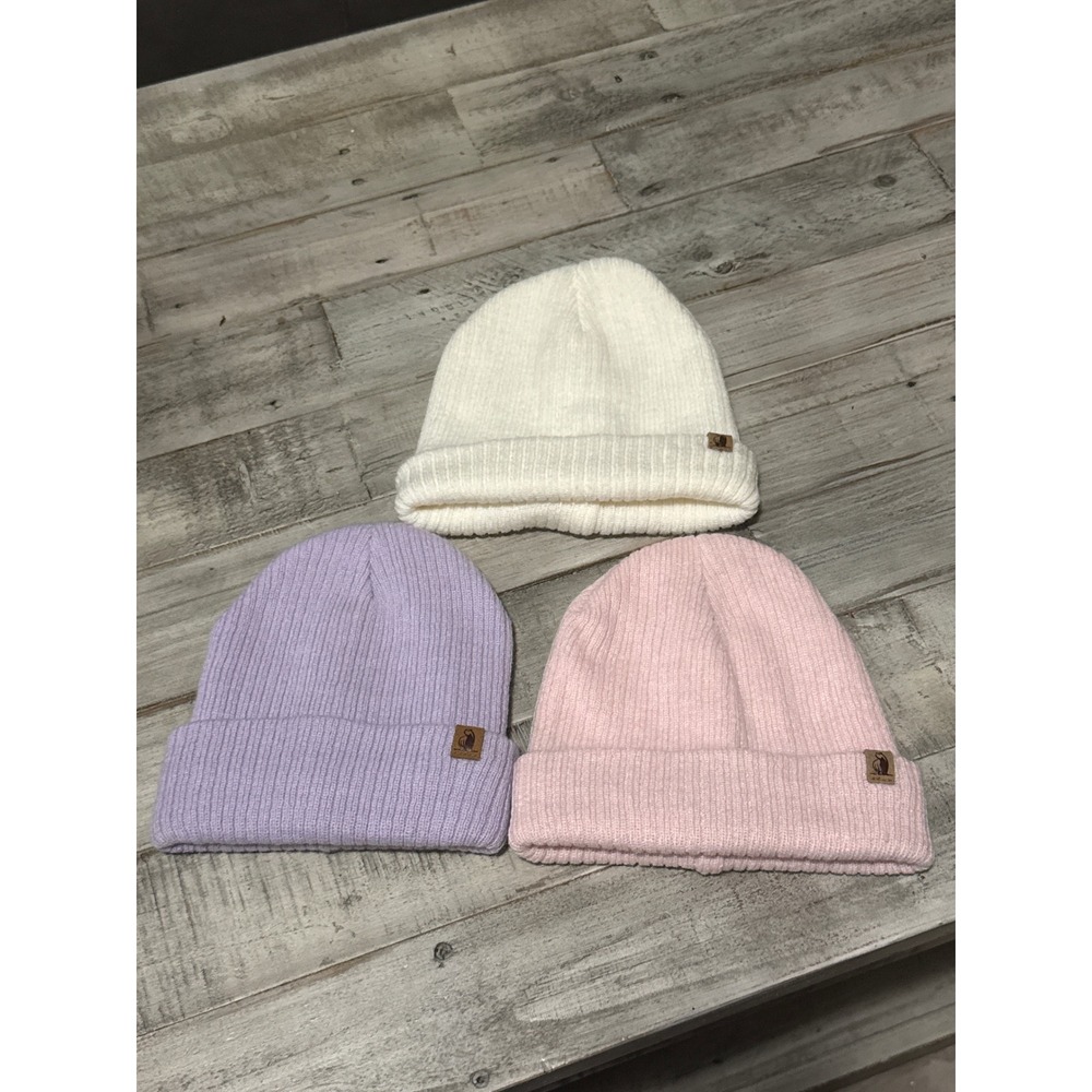 Rugged Bear Kids Fleece Lined Knit Beanie Hats 3 Pack Pink Purple White RBH3P604